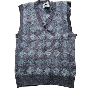 Christian Dior Vintage Argyle Wool gray blue Elegant preppy vest size S -L‎